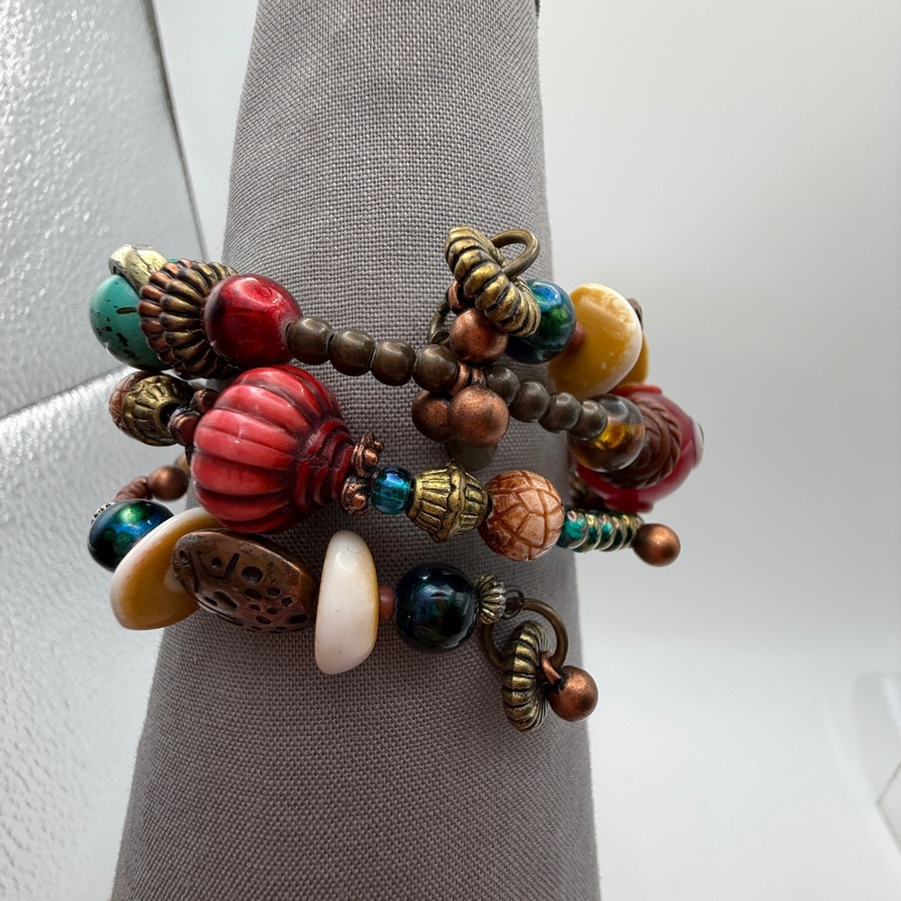 TRESKA 2004 Multicolor Beaded Coil Wrap Bracelet Boho Chunky Statement 32g